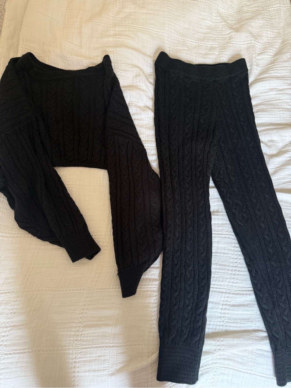 Fashion Nova Black Cable Knit Sweater Set - Top & Pants
